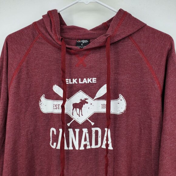 River Wear Elk Lake Canada Red Long Sleeved Hooded Shirt Size Large - Picture 7 of 9
